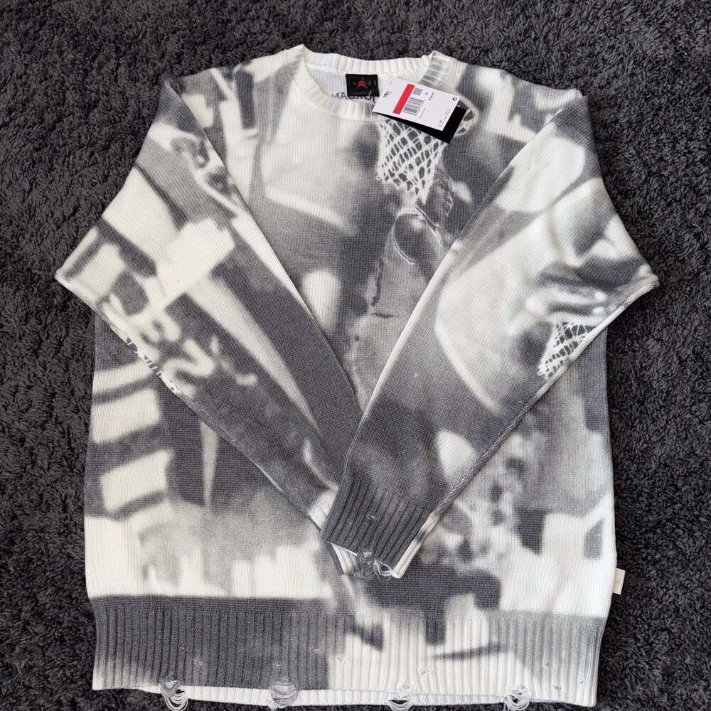 Air Jordan Knit Graphic Distressed Crewneck Sweater  AOP